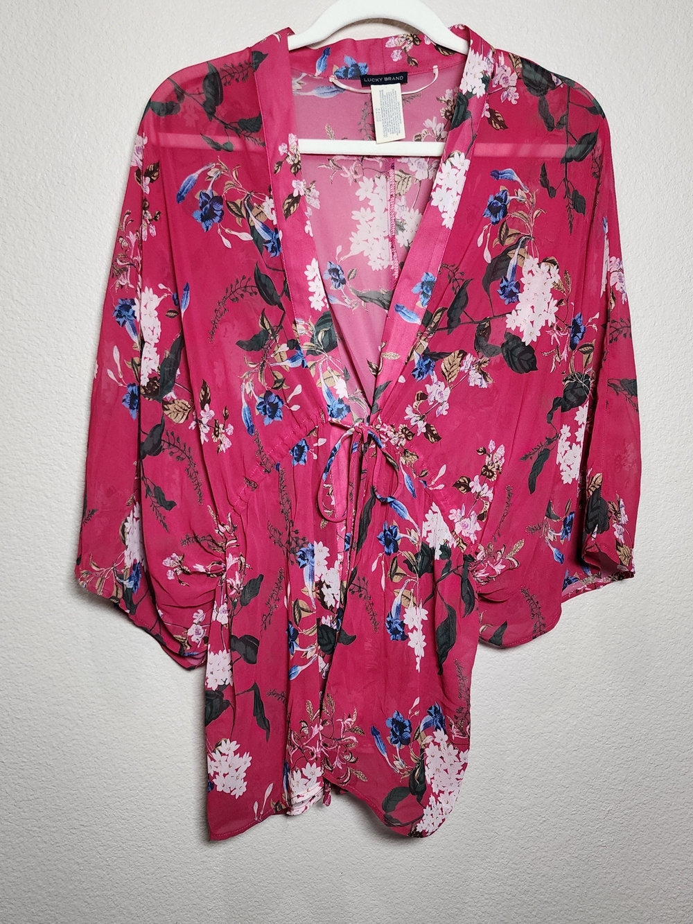 Lucky Brand Fuchsia Floral Tie-Front Kimono